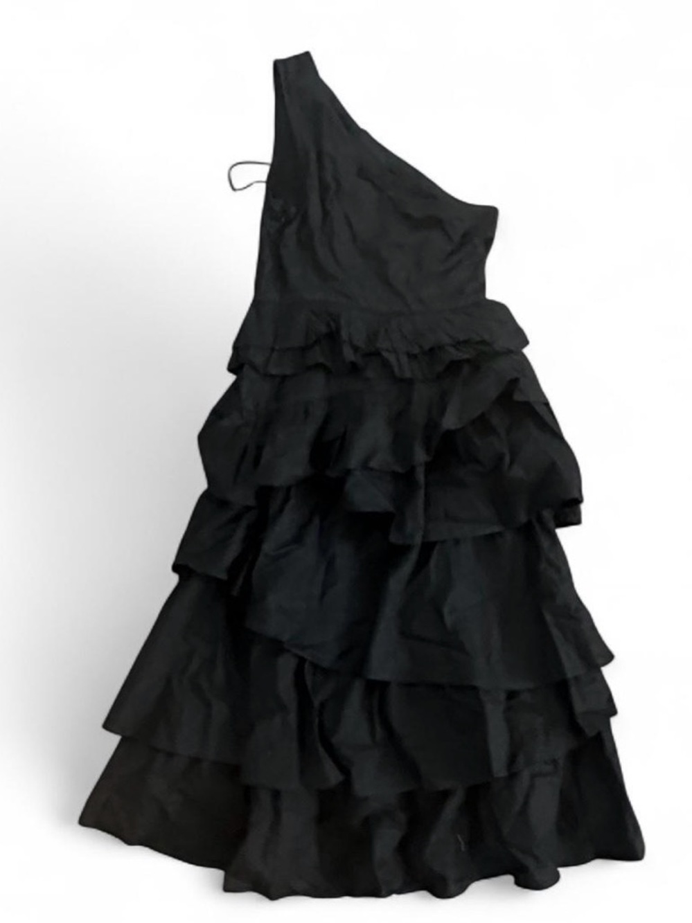 Anthropologie One-Shoulder Black Tiered Ruffle Dress - Picture 4 of 4
